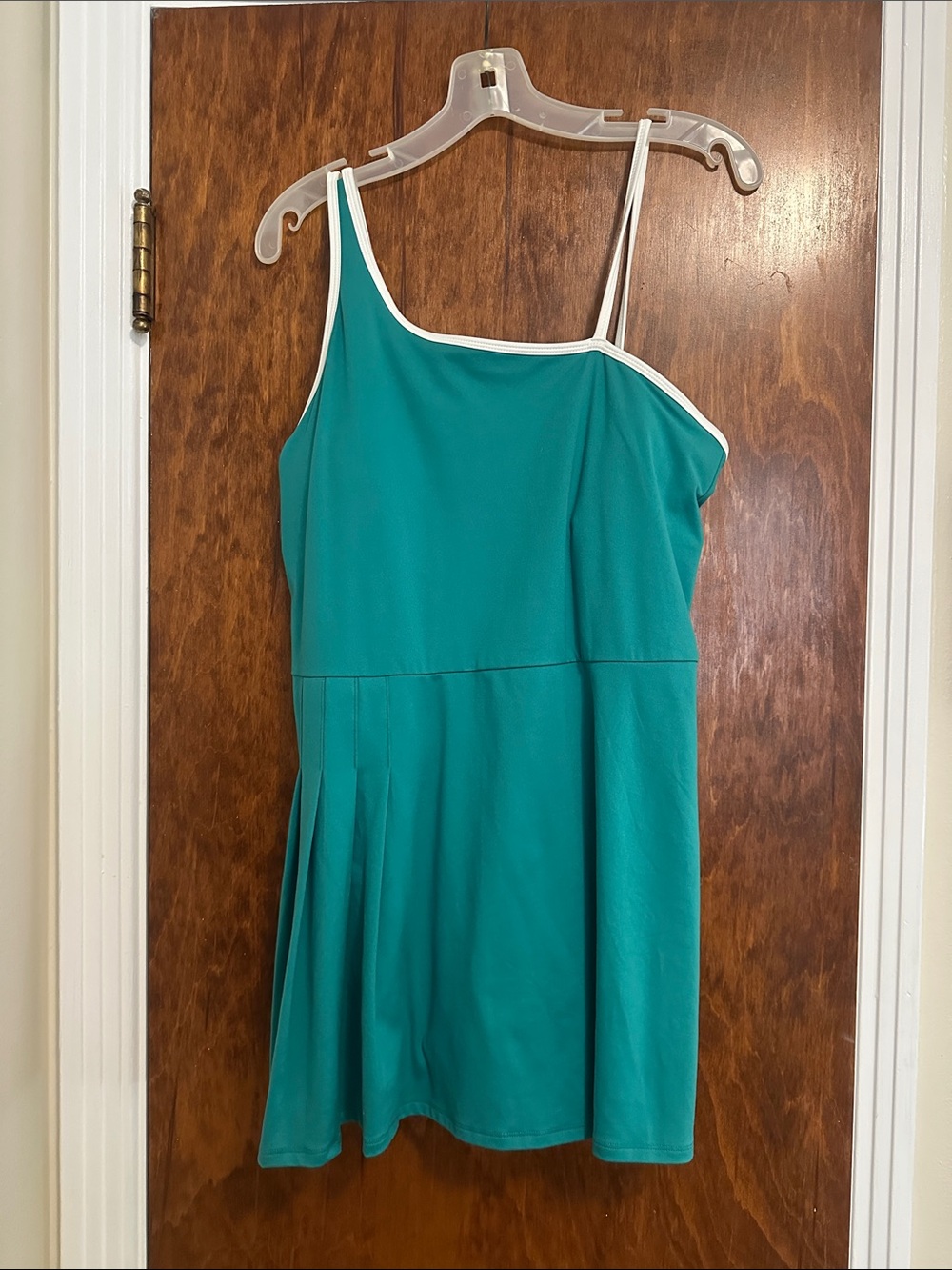 Green One-Shoulder Athletic Dress with White Trim